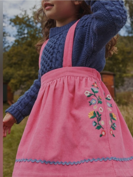 Mini Boden Other - Mini Boden Pink Corduroy Embroidered Suspender Skirt Girls Size 4-5Y Floral